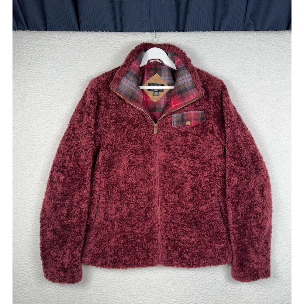 PENDLETON Fuzzy Zip Jacket Deep Pile Sherpa Burgundy - Women's Small